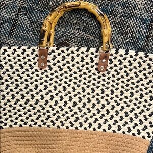 Stylish Tan and Black Woven Tote Bag